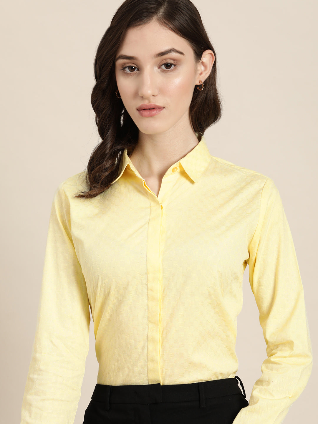 Women Lemon Solid Pure Cotton Regular Fit Formal Shirt