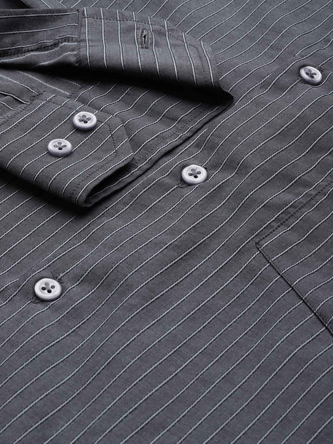 Men Grey Stripes Pure Cotton Slim Fit Formal Shirt