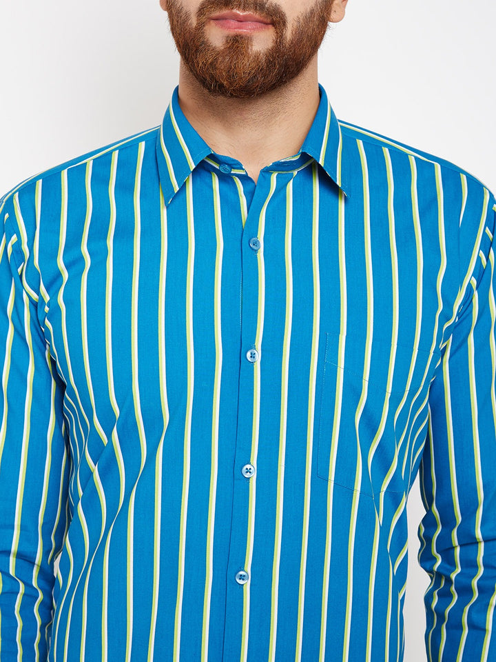 Men Blue Stripes Pure Cotton Slim Fit Formal Shirt