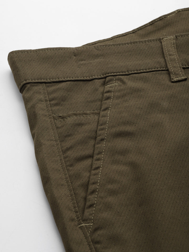 Men Green Prints Cotton Elastene Slim Fit Formal Trouser