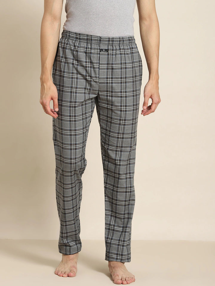 Men Grey Checks Pure Cotton Relaxed Fit Casual Lounge Pant