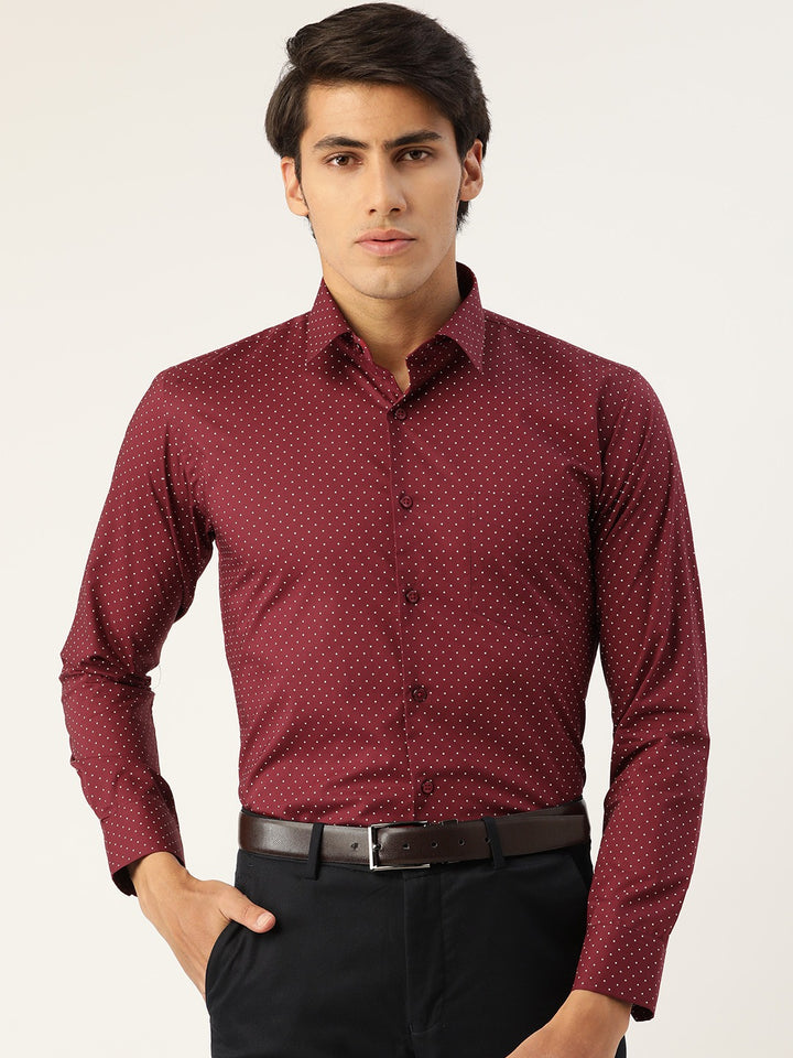 Men Maroon Prints Pure Cotton Slim Fit Formal Shirt