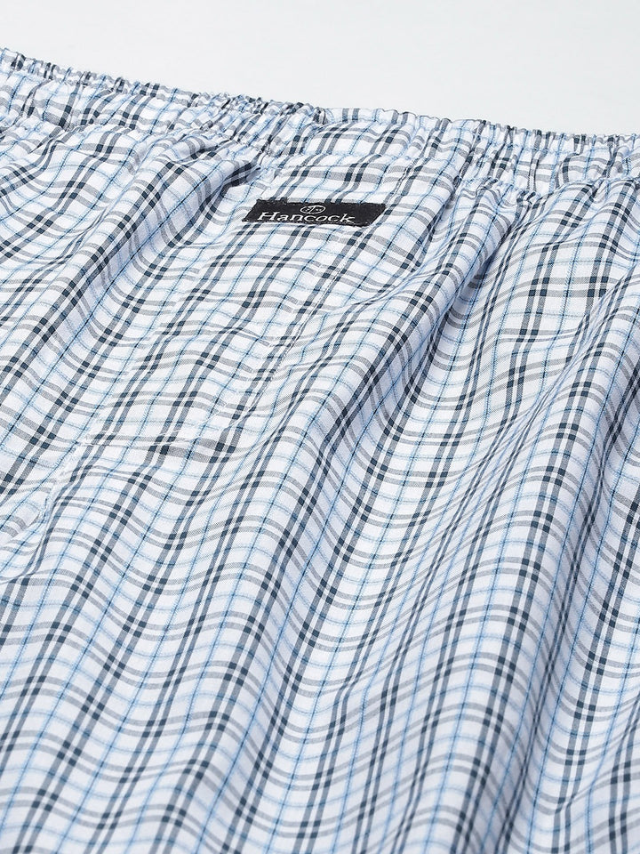 Men White-Blue Checks Pure Cotton Relaxed Fit Casual Lounge Pant