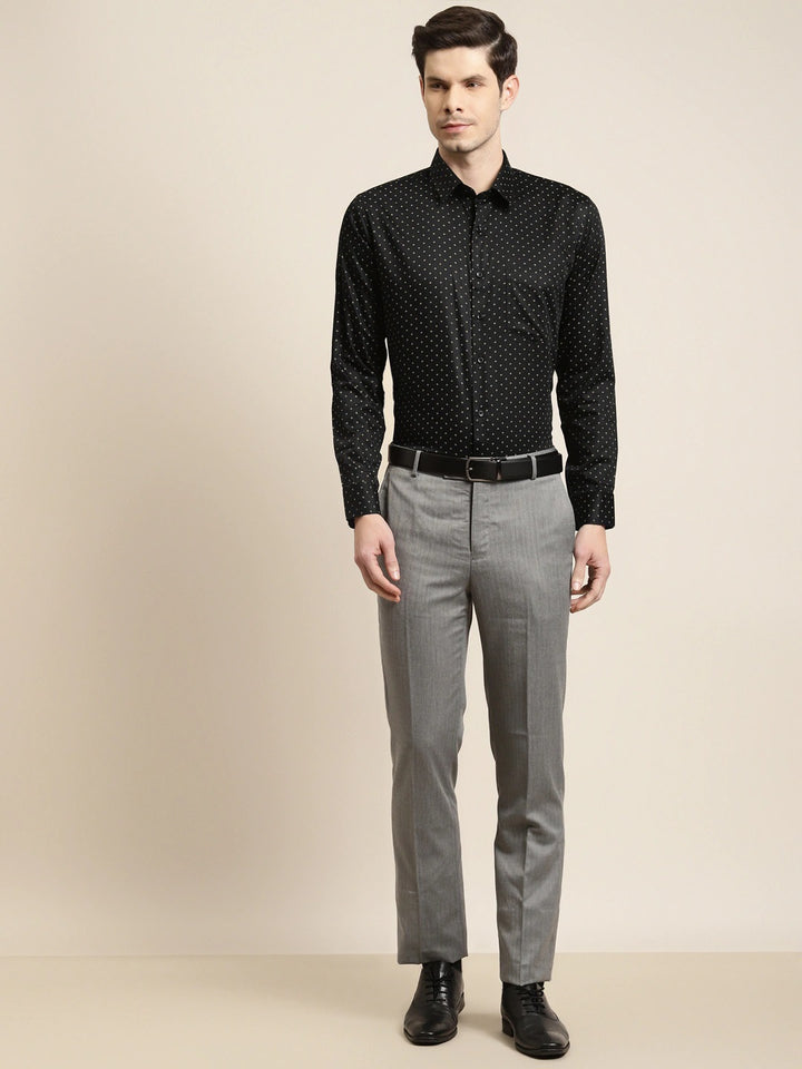 Men Black Prints Pure Cotton Slim Fit Formal Shirt