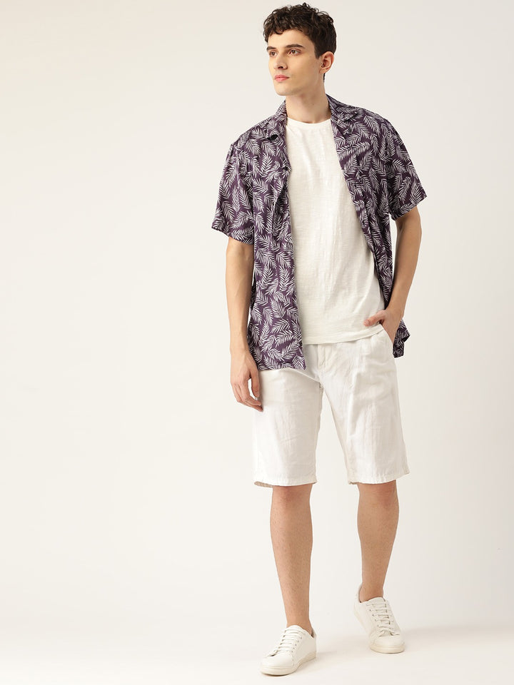 Men Purple Prints Pure Cotton Relaxed Fit Casual Resort Shirt