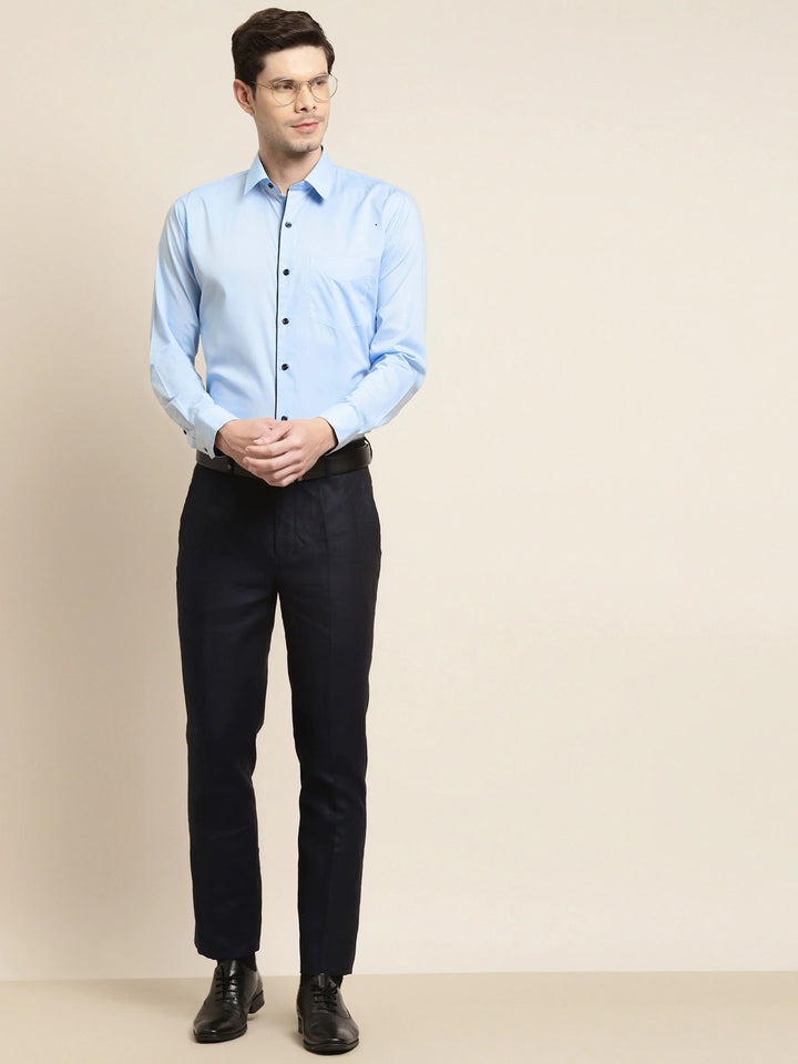 Men Sky Solid Pure Cotton Slim Fit Formal Shirt