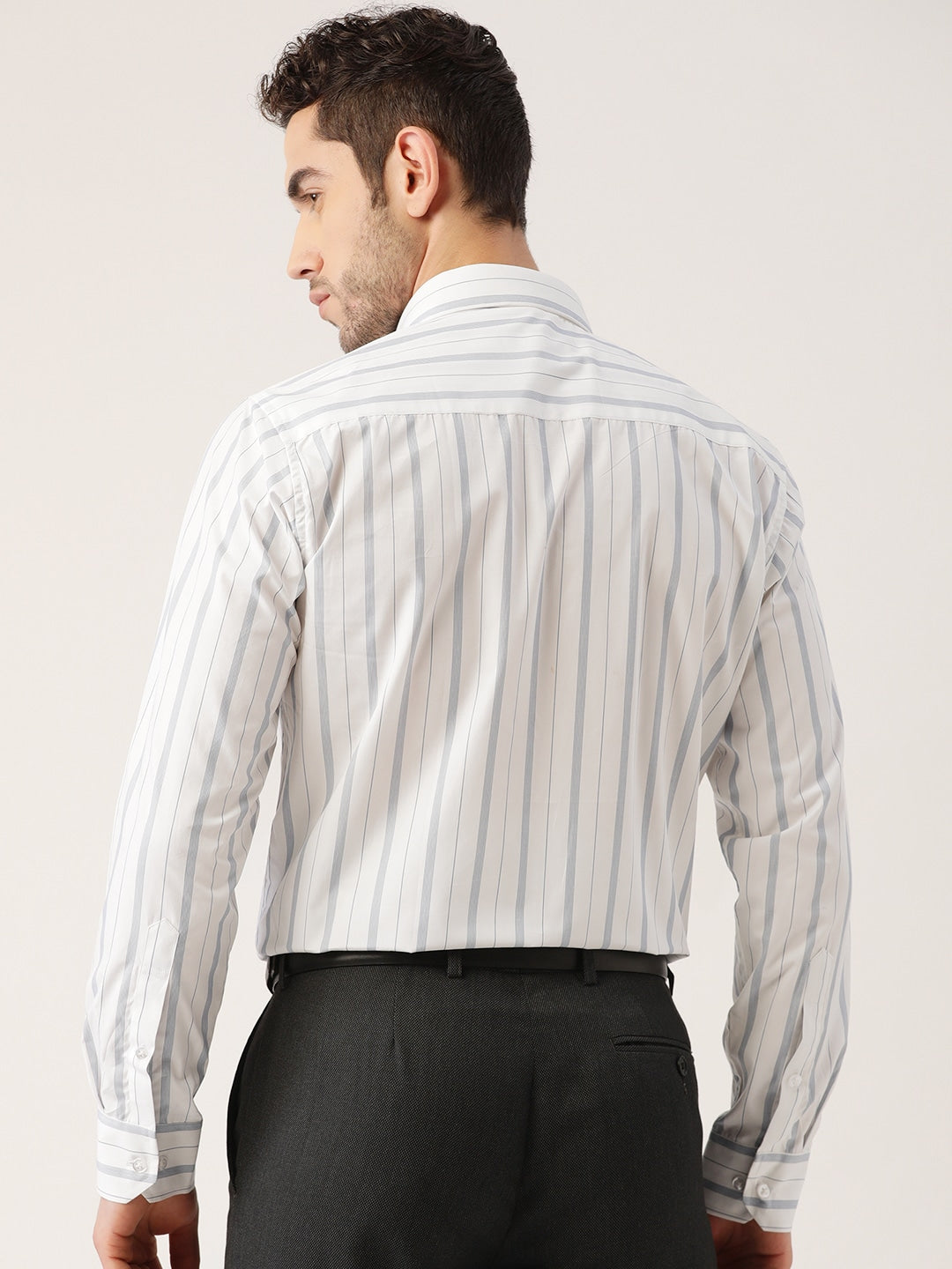 Men White Stripes Pure Cotton Slim Fit Formal Shirt