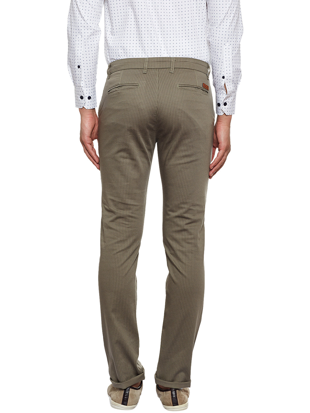 Men Brown Checked Slim Fit Casual Stretchable Chinos Trouser