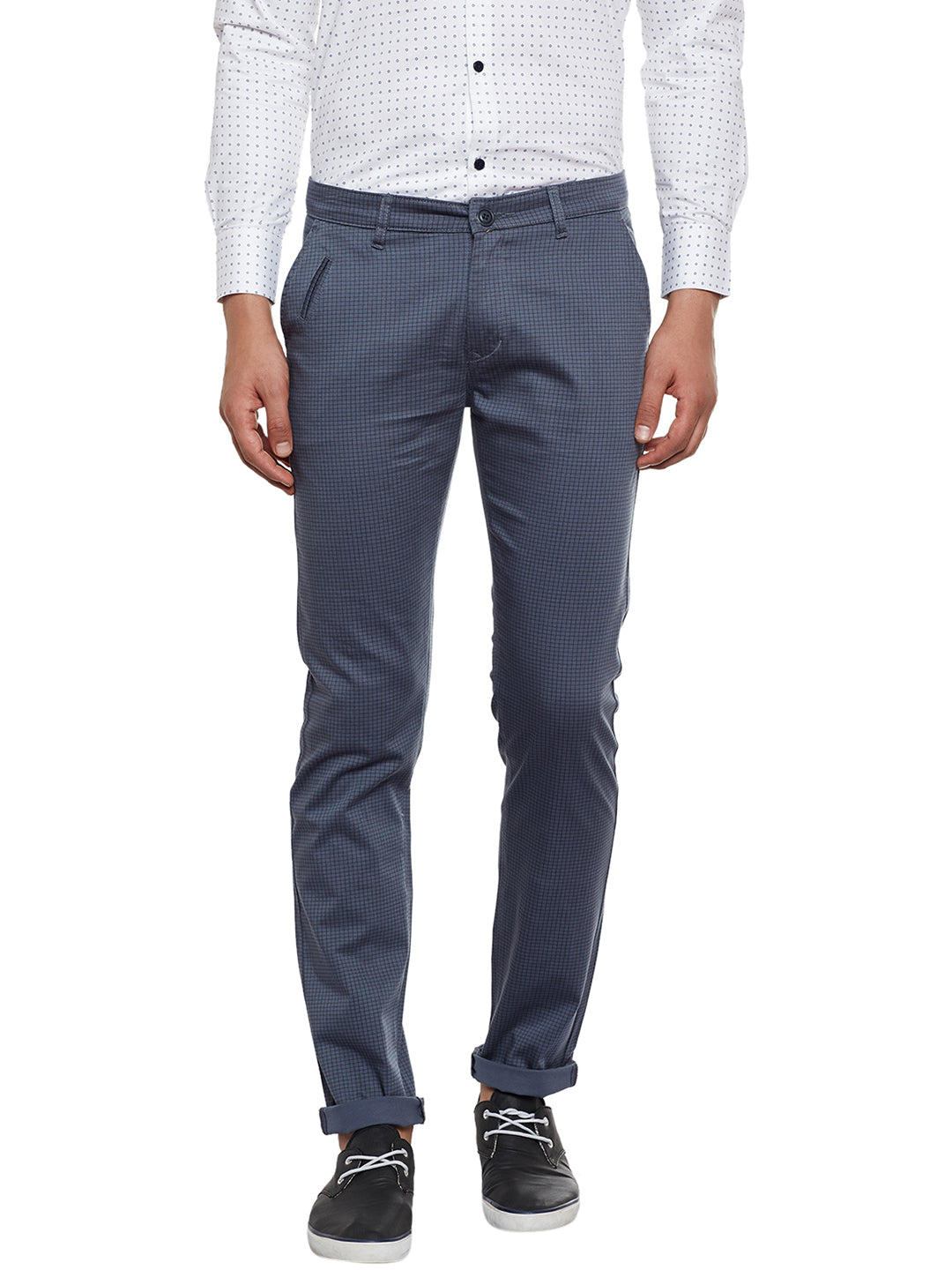 Men Grey Checked Slim Fit Casual Stretchable Chinos Trouser