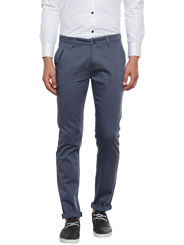 Men Grey Checked Slim Fit Casual Stretchable Chinos Trouser