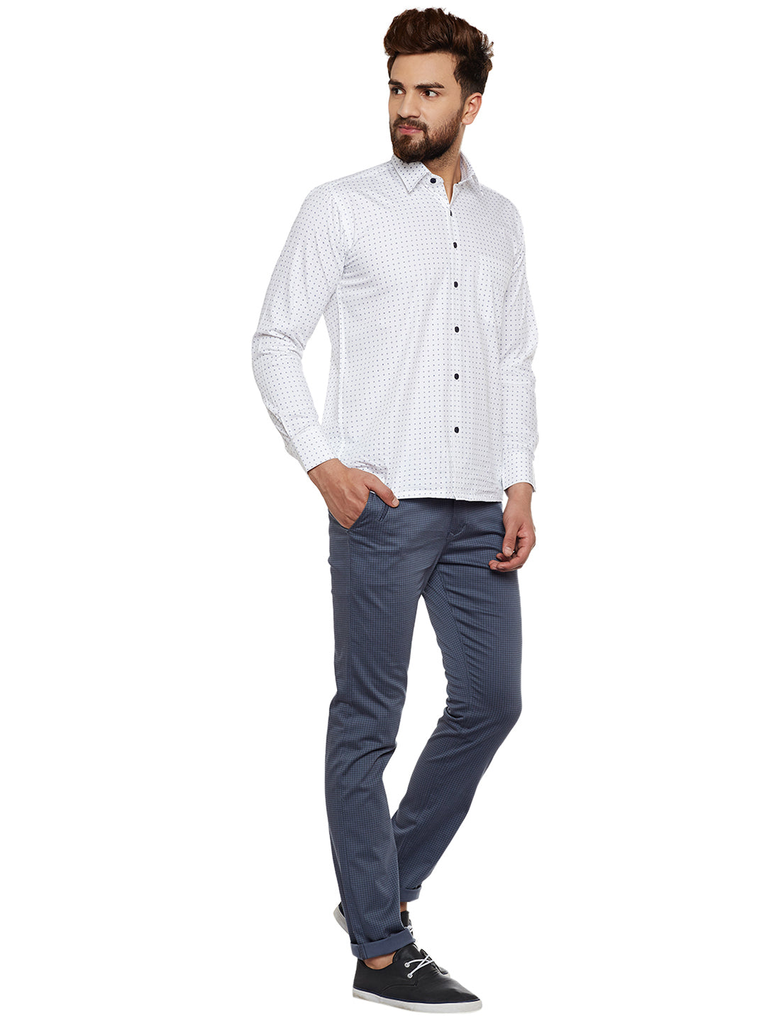 Men Grey Checked Slim Fit Casual Stretchable Chinos Trouser