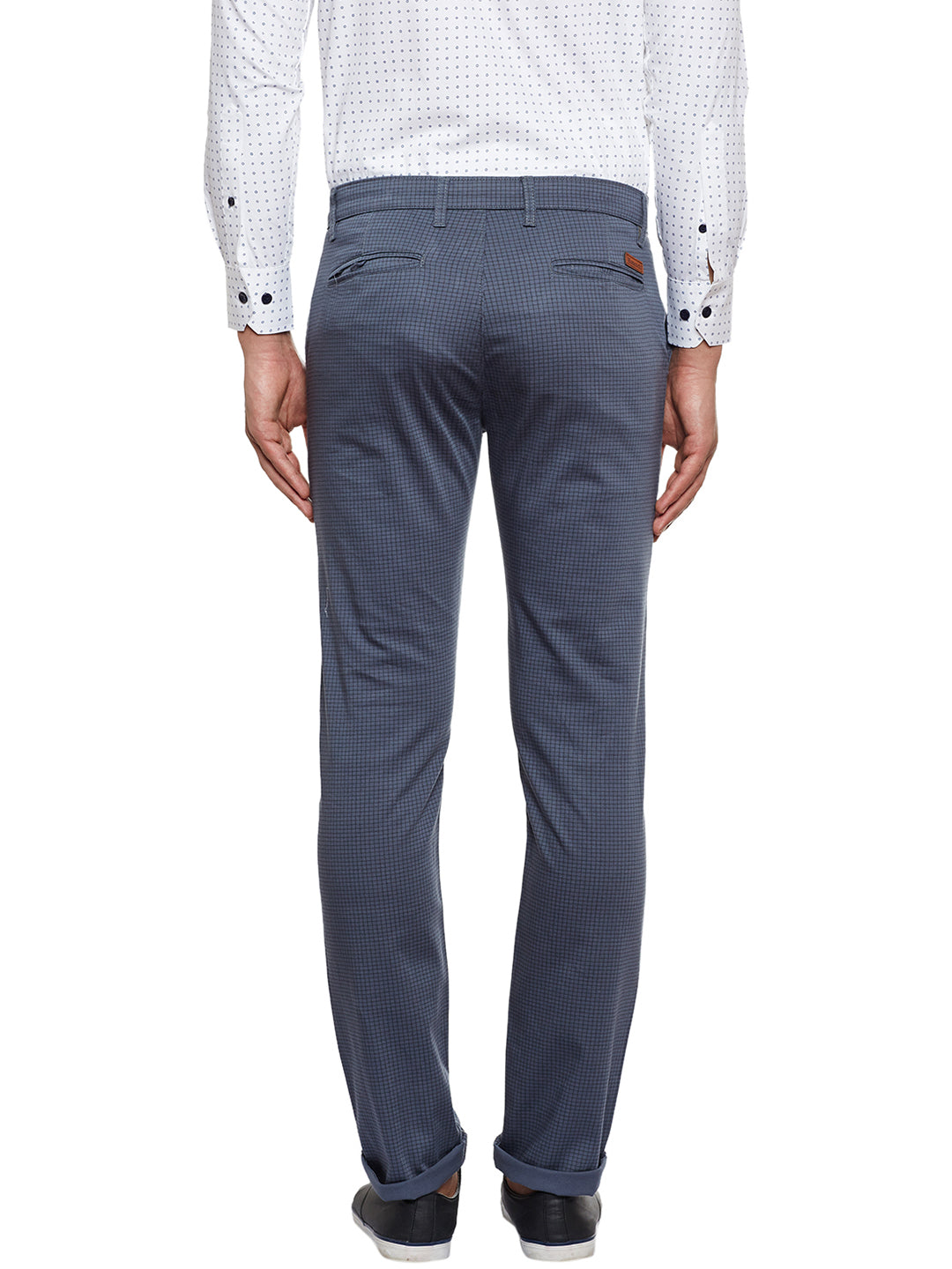 Men Grey Checked Slim Fit Casual Stretchable Chinos Trouser