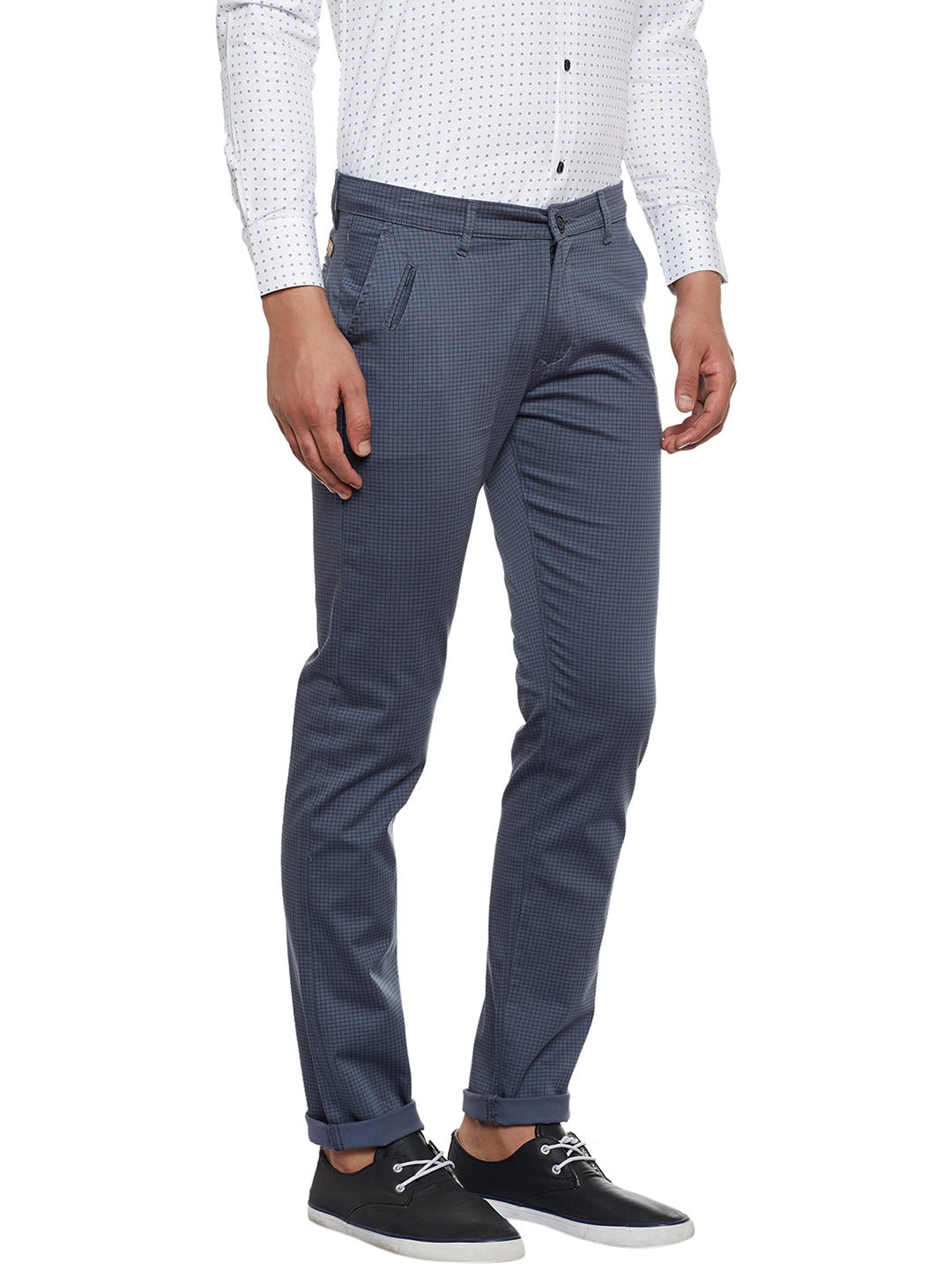 Men Grey Checked Slim Fit Casual Stretchable Chinos Trouser