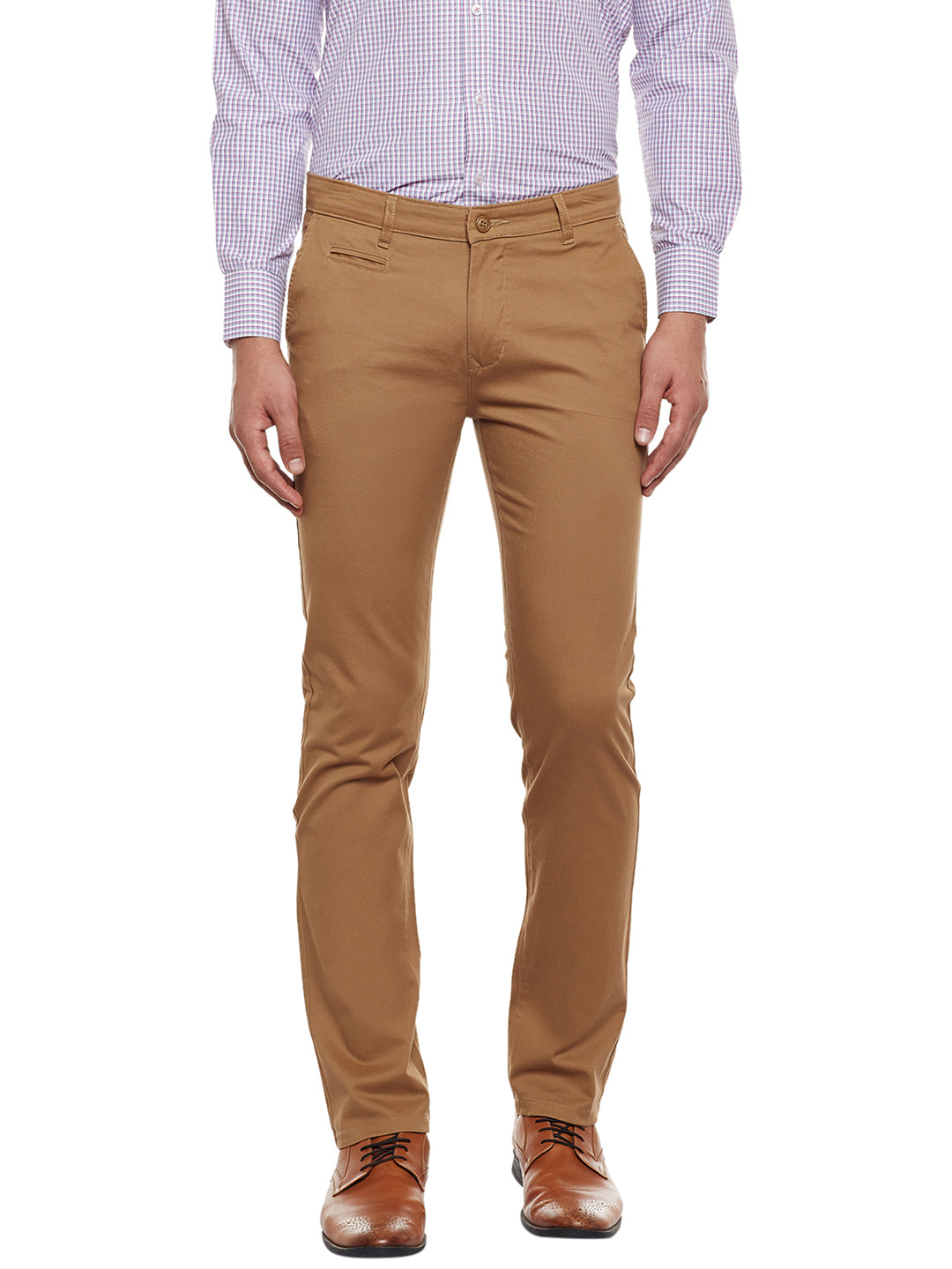 Men Brown Solid Slim Fit Casual Stretchable Chinos Trouser
