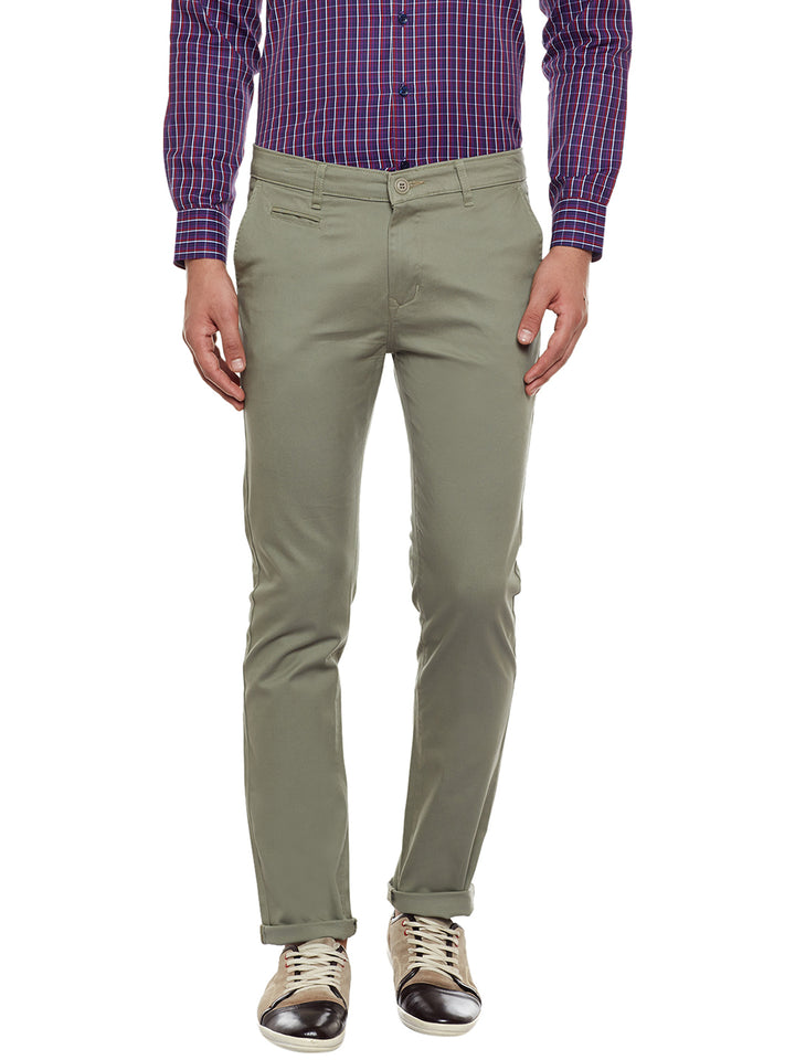 Men Green Solid Slim Fit Casual Stretchable Chinos Trouser