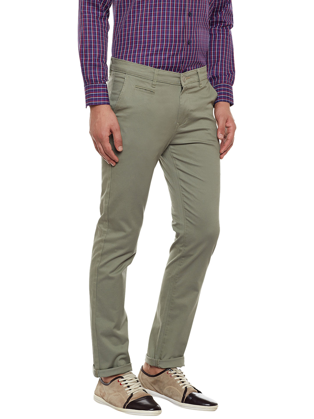 Men Green Solid Slim Fit Casual Stretchable Chinos Trouser
