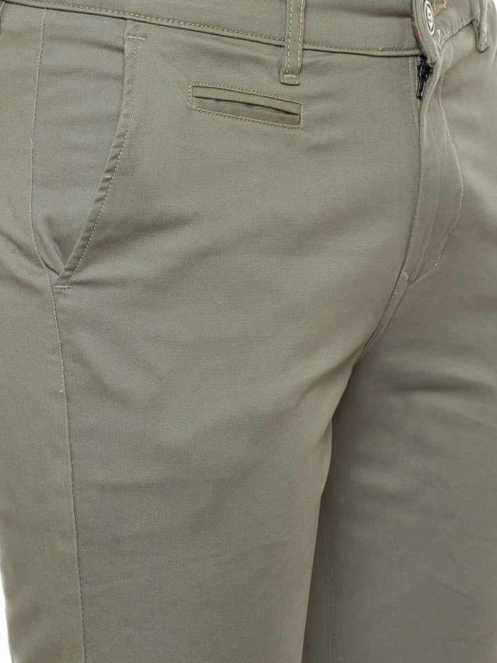 Men Green Solid Slim Fit Casual Stretchable Chinos Trouser