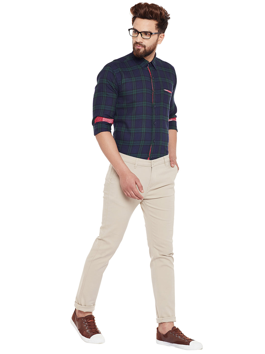 Men Beige Solid Slim Fit Casual Stretchable Chinos Trouser
