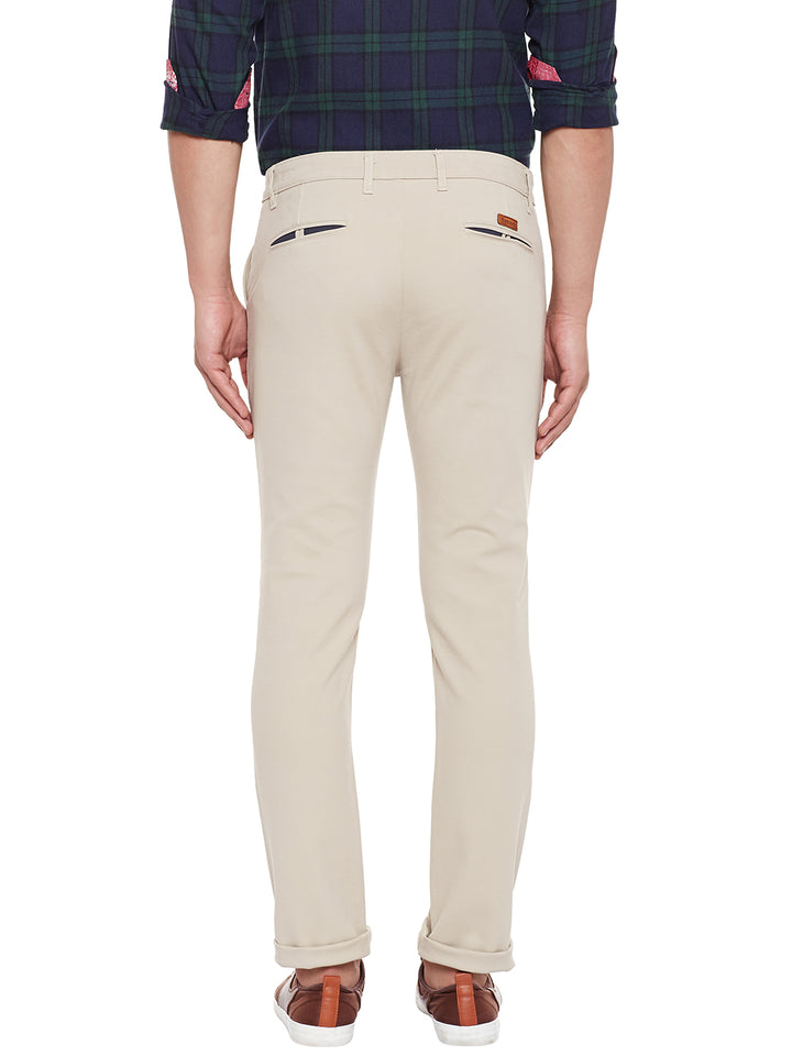 Men Beige Solid Slim Fit Casual Stretchable Chinos Trouser