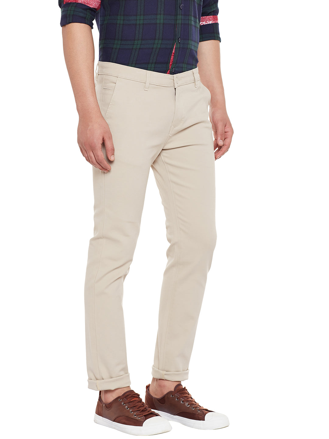 Men Beige Solid Slim Fit Casual Stretchable Chinos Trouser