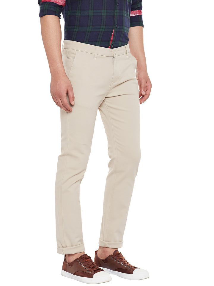Men Beige Solid Slim Fit Casual Stretchable Chinos Trouser