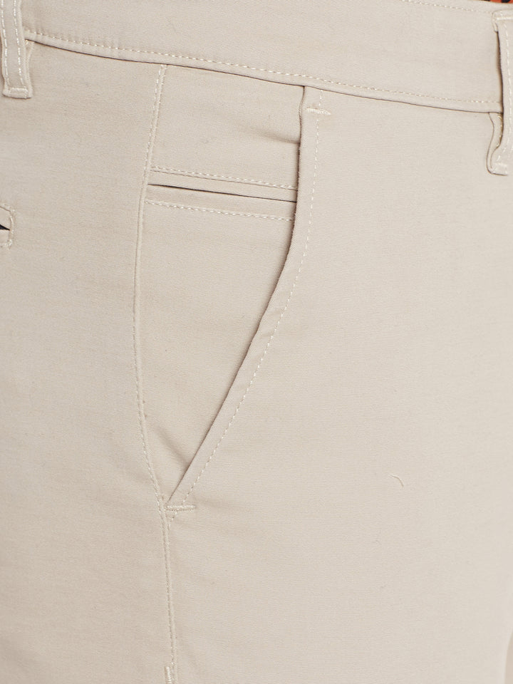 Men Beige Solid Slim Fit Casual Stretchable Chinos Trouser