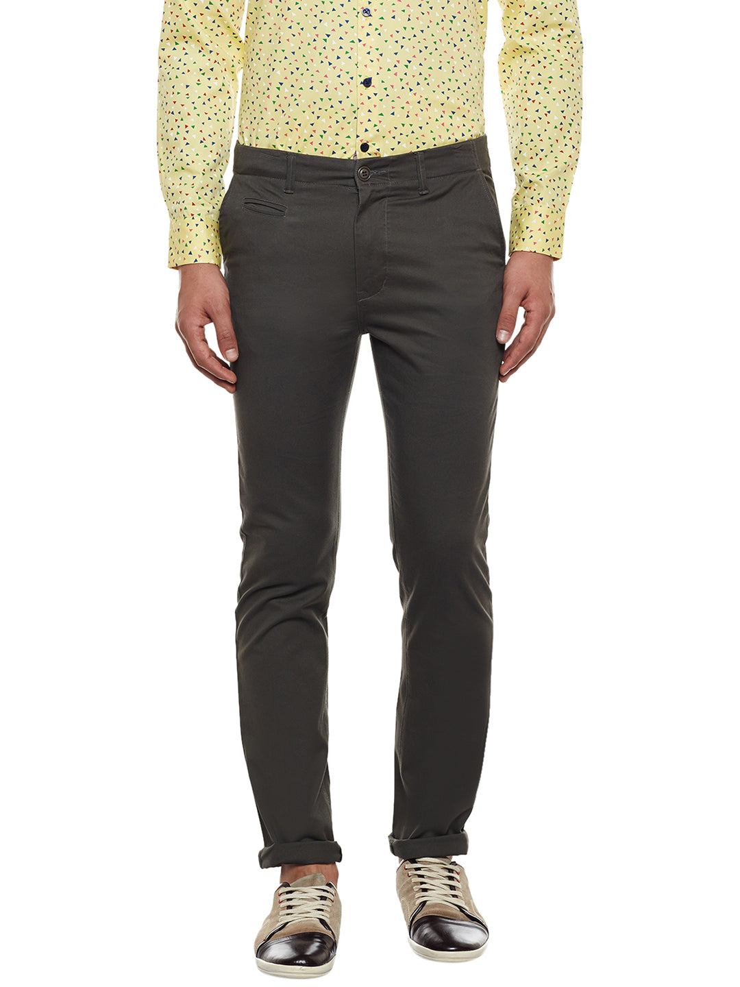 Men Dark Green Solid Slim Fit Casual Stretchable Chinos Trouser