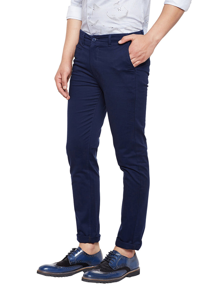 Men Navy Solid Slim Fit Casual Stretchable Chinos Trouser