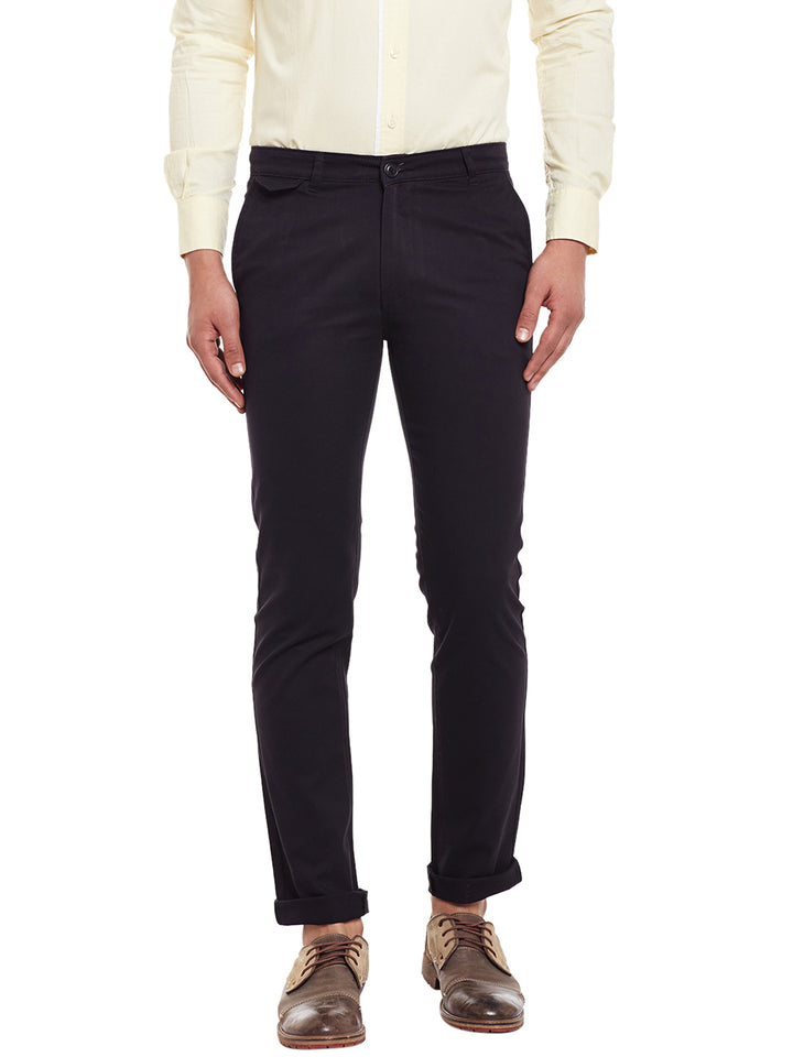 Men Black Solid  Cotton Stretch Slim Fit Casual Chinos Trouser