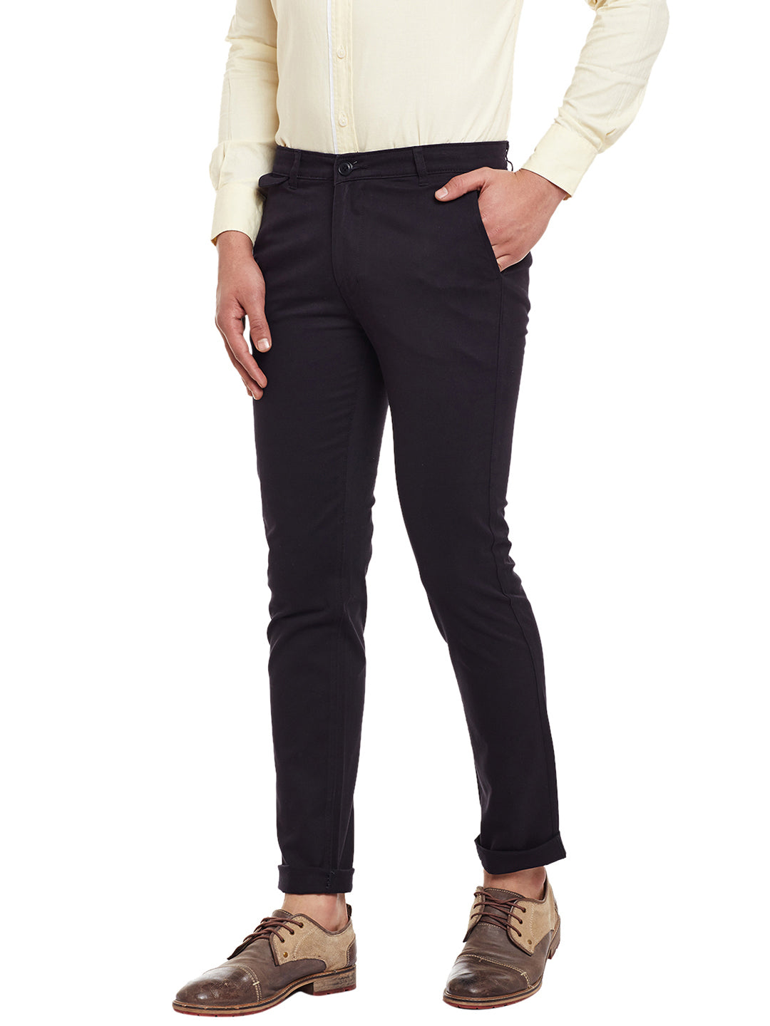 Men Black Solid  Cotton Stretch Slim Fit Casual Chinos Trouser
