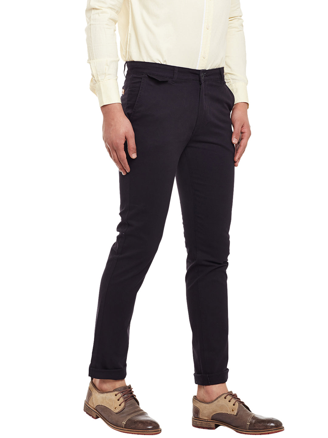 Men Black Solid  Cotton Stretch Slim Fit Casual Chinos Trouser
