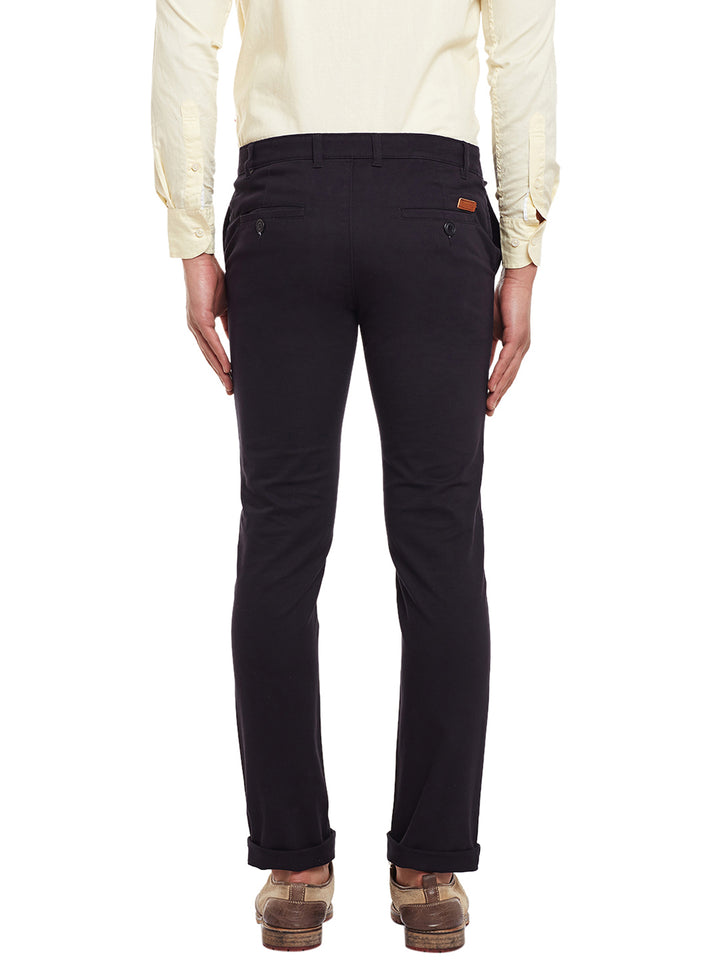 Men Black Solid  Cotton Stretch Slim Fit Casual Chinos Trouser