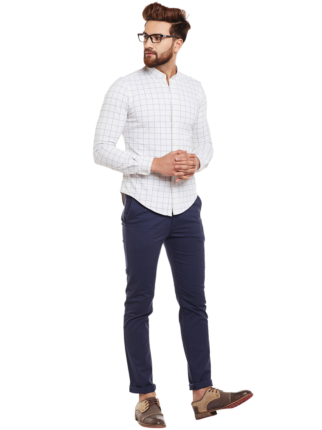 Men Navy Solid  Cotton Stretch Slim Fit Casual Chinos Trouser