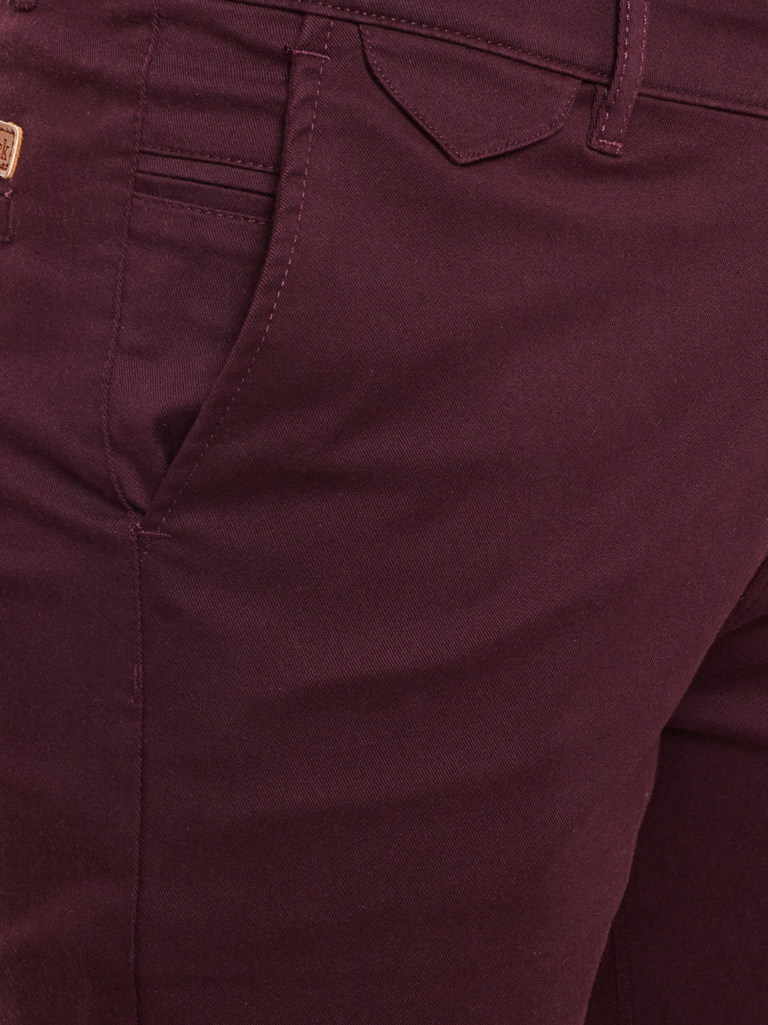Men Wine Solid  Cotton Stretch Slim Fit Casual Chinos Trouser