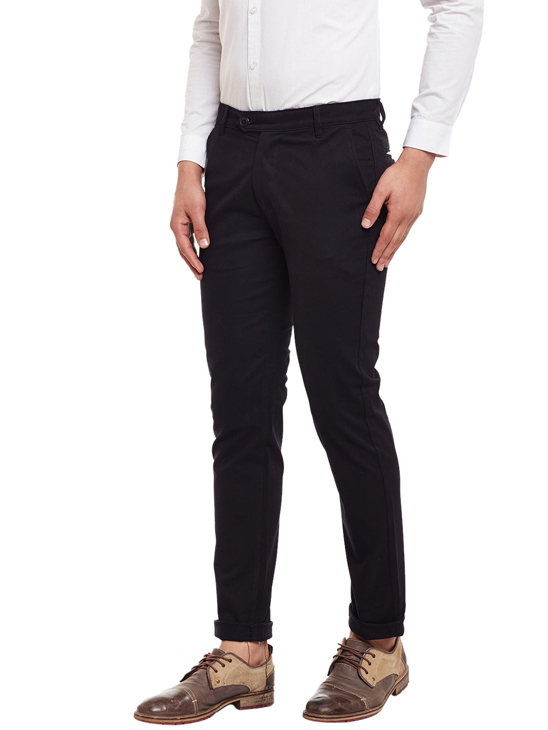 Men Black Solid  Cotton Stretch Slim Fit Casual Chinos Trouser