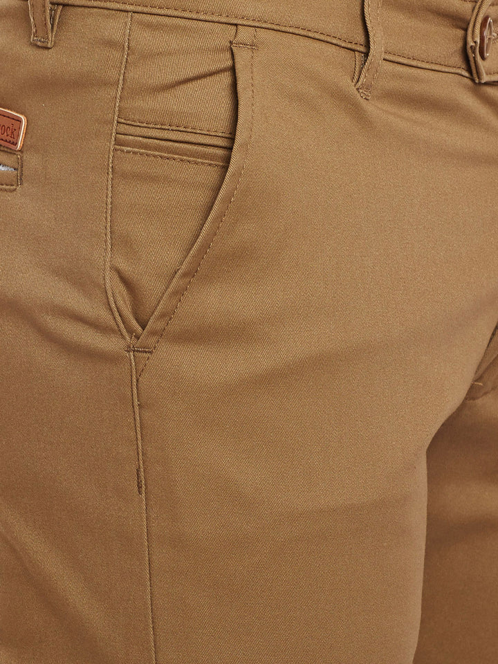 Men Khaki Solid  Cotton Stretch Slim Fit Casual Chinos Trouser