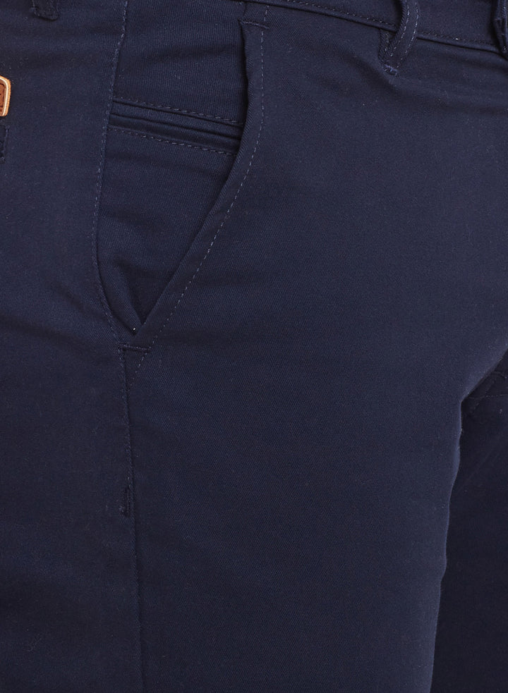 Men Navy Solid  Cotton Stretch Slim Fit Casual Chinos Trouser