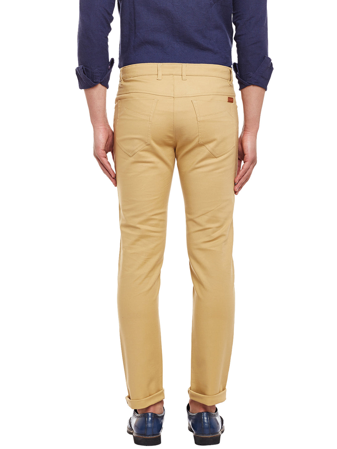 Men Beige Solid  Cotton Stretch Slim Fit Casual Chinos Trouser
