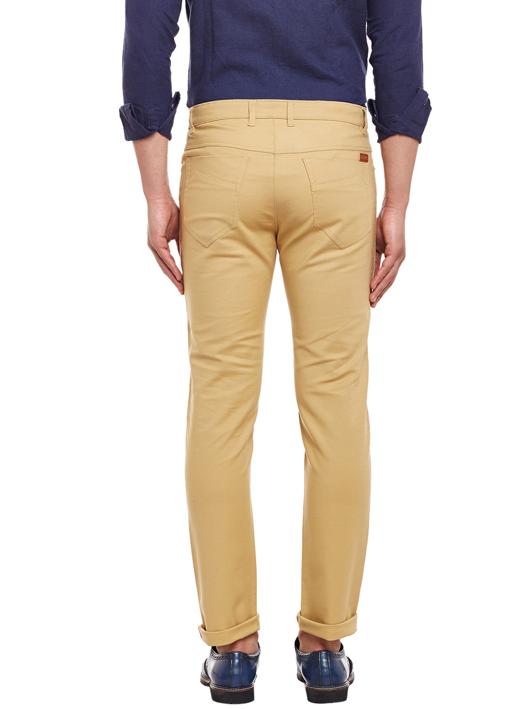 Men Beige Solid  Cotton Stretch Slim Fit Casual Chinos Trouser