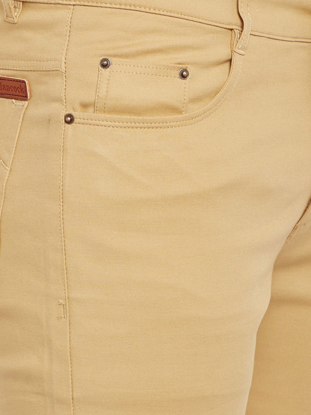 Men Beige Solid  Cotton Stretch Slim Fit Casual Chinos Trouser