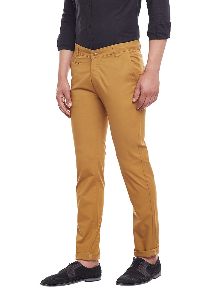Men Khaki Solid  Cotton Stretch Slim Fit Casual Chinos Trouser