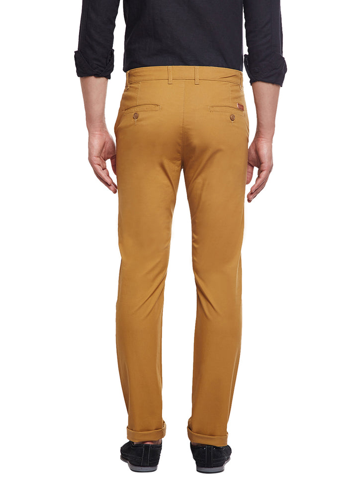 Men Khaki Solid  Cotton Stretch Slim Fit Casual Chinos Trouser