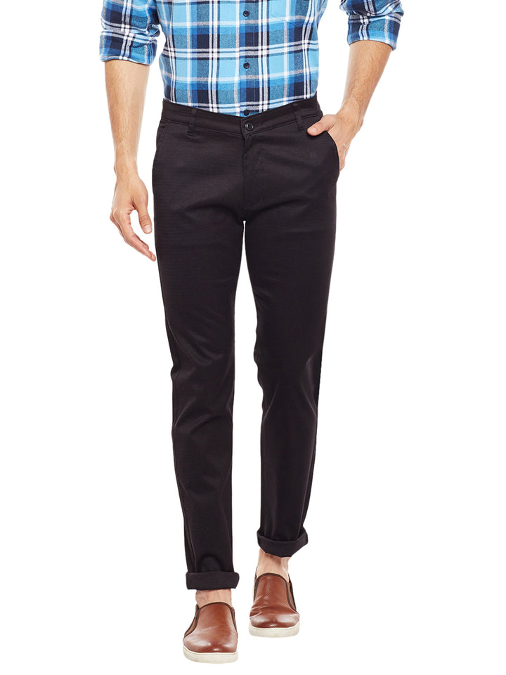 Men Black Solid  Cotton Stretch Slim Fit Casual Chinos Trouser