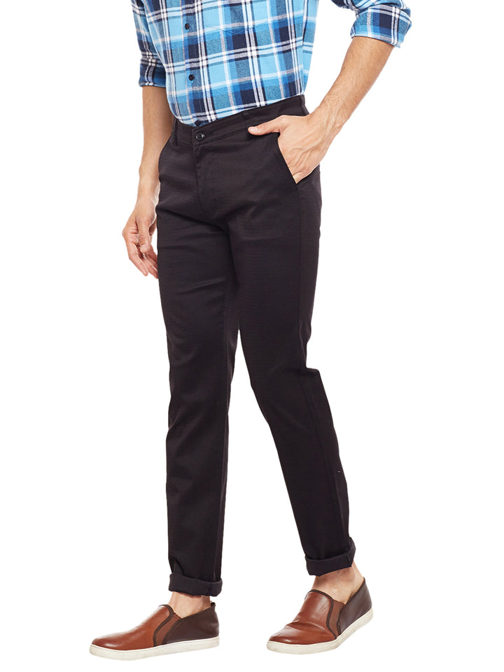 Men Black Solid  Cotton Stretch Slim Fit Casual Chinos Trouser