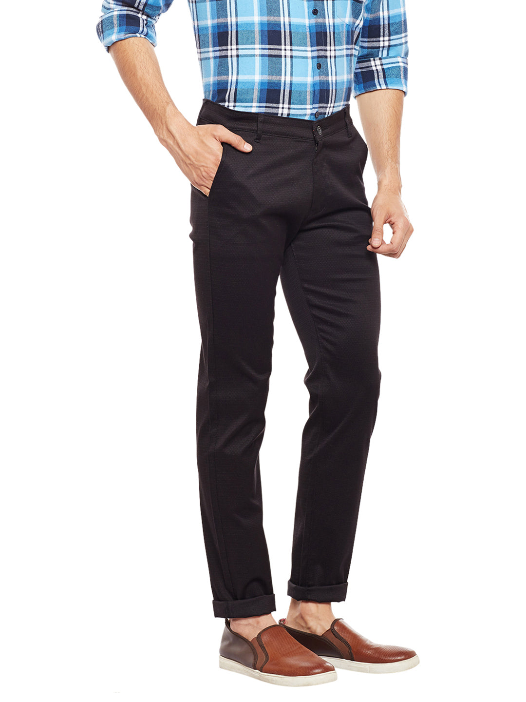 Men Black Solid  Cotton Stretch Slim Fit Casual Chinos Trouser