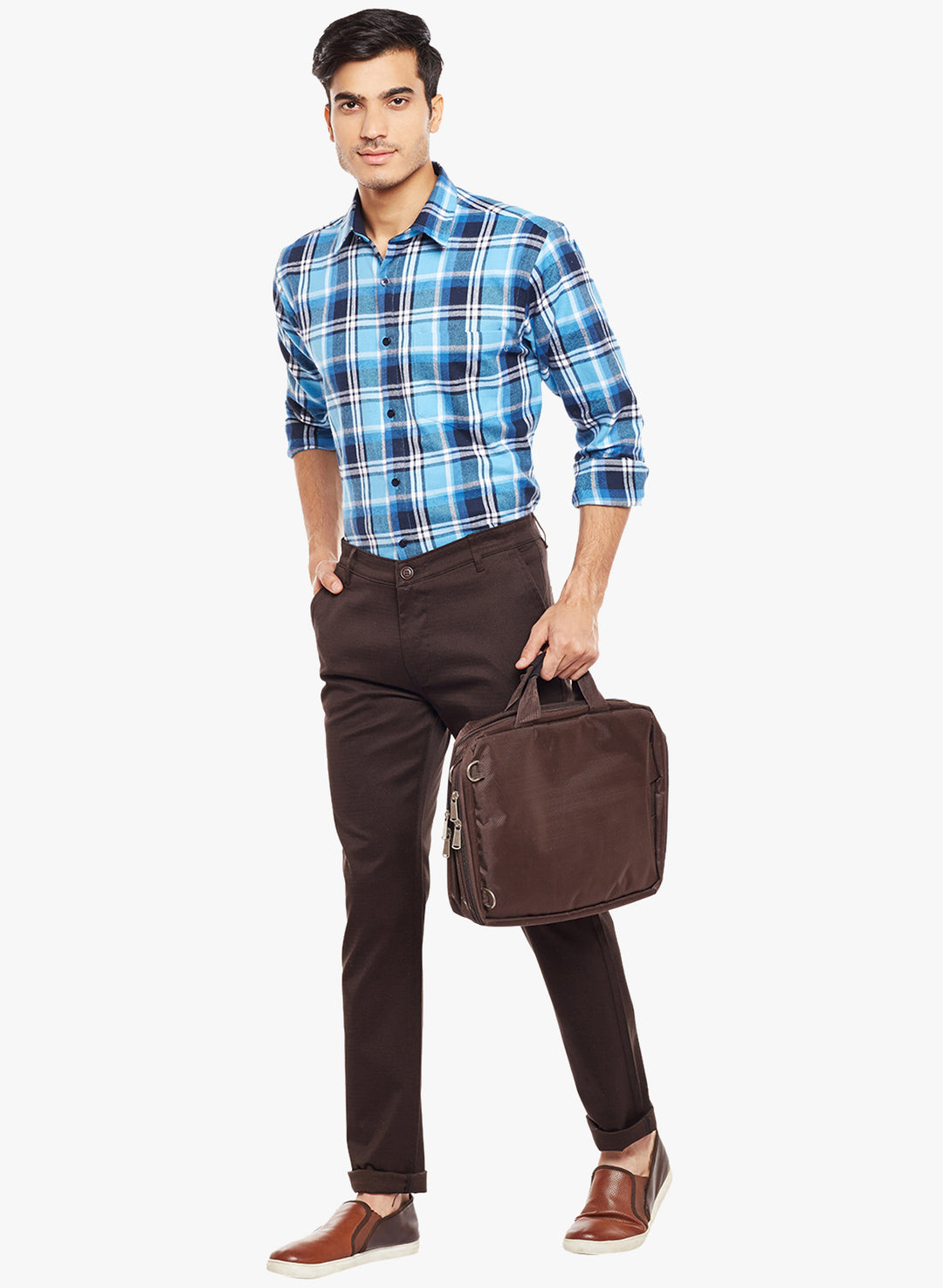 Men Brown Solid  Cotton Stretch Slim Fit Casual Chinos Trouser