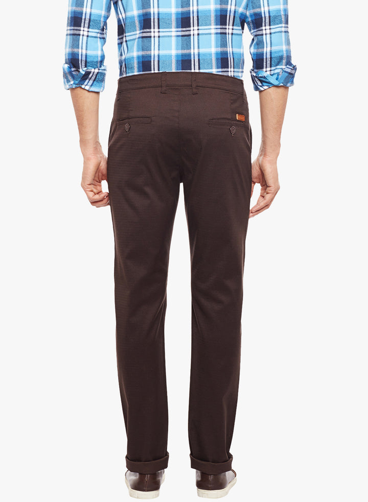 Men Brown Solid  Cotton Stretch Slim Fit Casual Chinos Trouser
