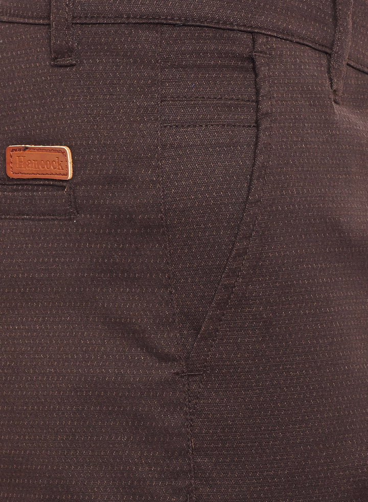 Men Brown Solid  Cotton Stretch Slim Fit Casual Chinos Trouser