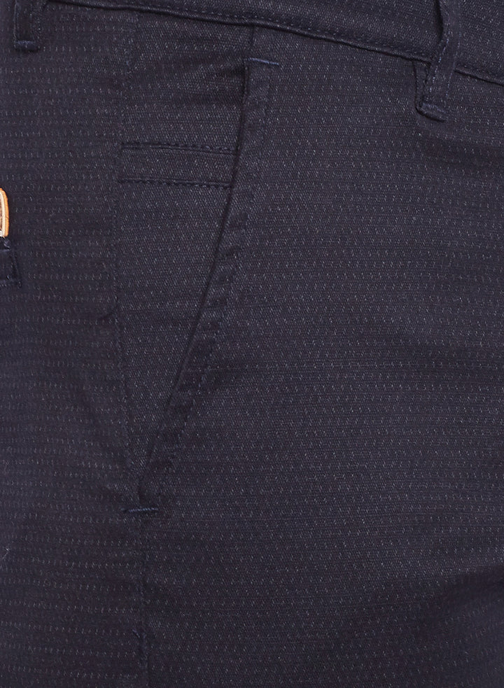 Men Navy Solid  Cotton Stretch Slim Fit Casual Chinos Trouser