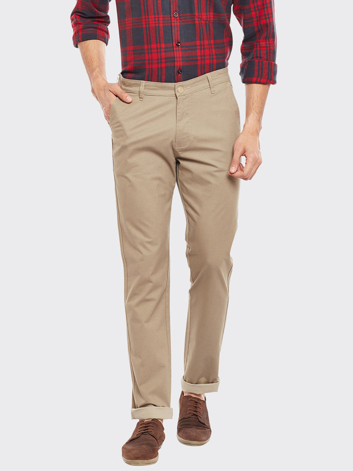 Men Khaki Printed  Cotton Stretch Slim Fit Casual Chinos Trouser